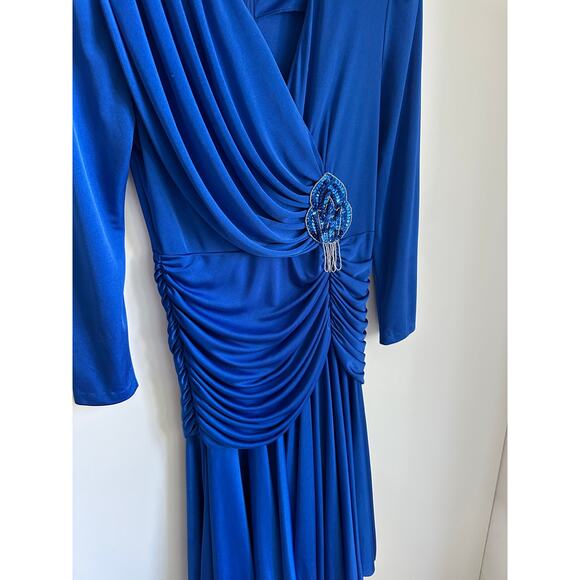 Vintage 80s Dynasty Cobalt Blue Dress Size 10 Draped Midi Length Sexy Party - Picture 10 of 12